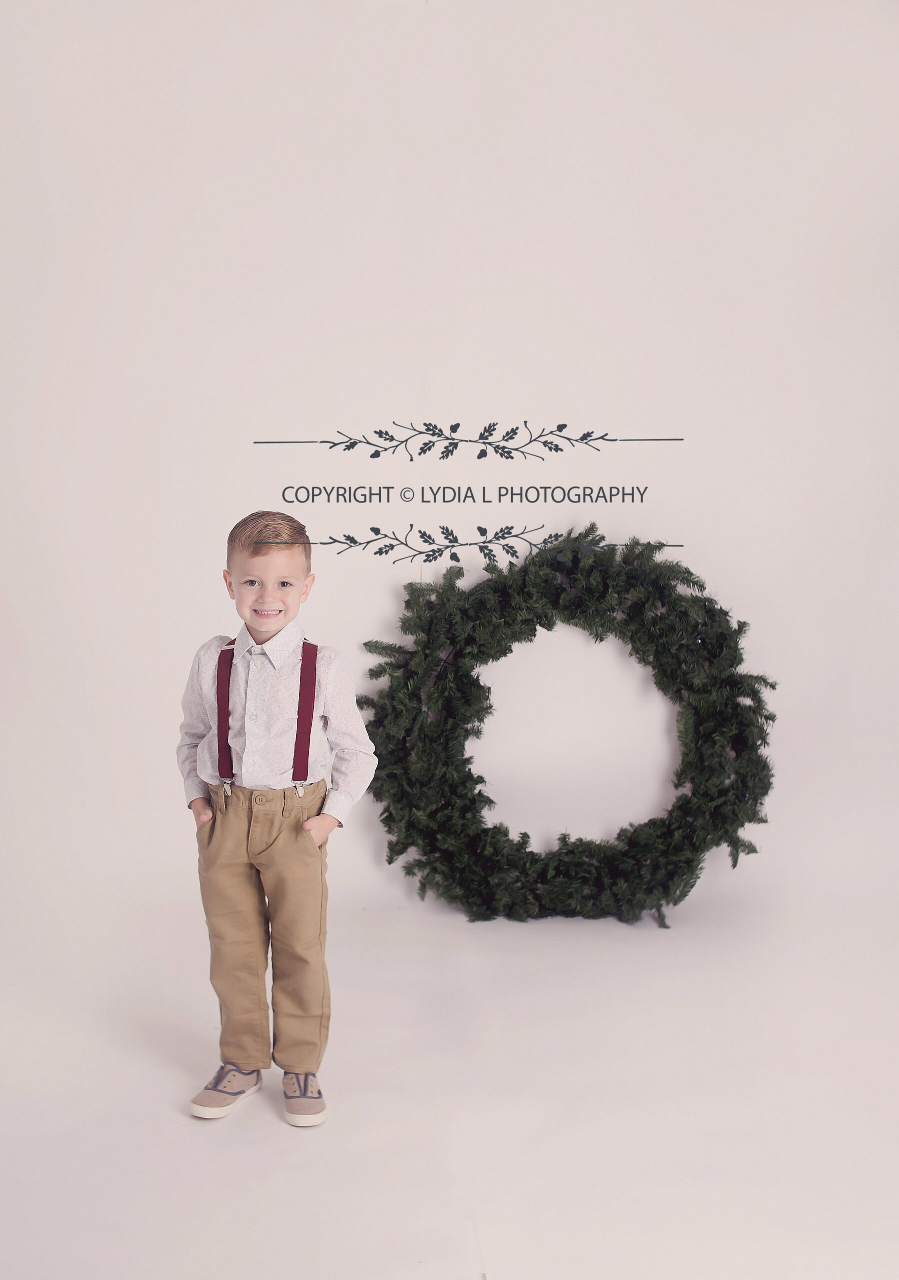 boy wearing suspenders, wreath christmas, Mount Juliet tennessee