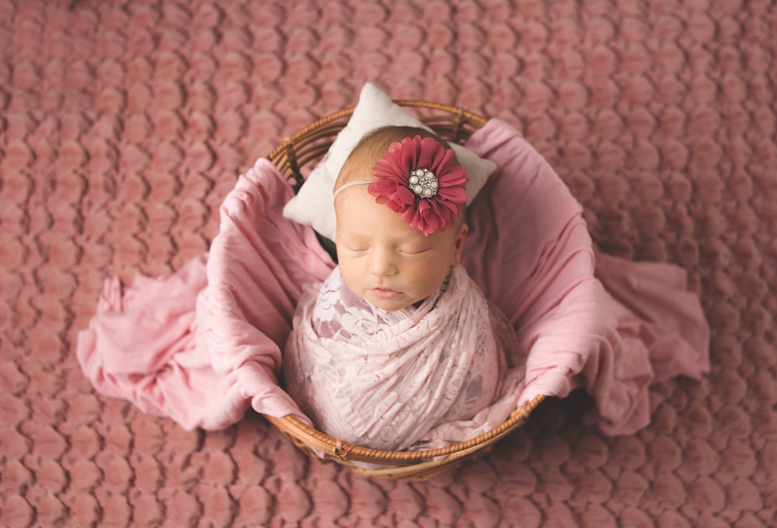 newborn baby in basked in photography studio nashville tennessee
