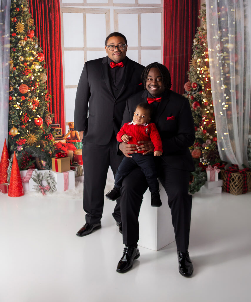 Father and sons during Christmas mini session photoshoot in Mount Juliet, TN Photography studio 